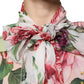 Multicolor Floral Patchwork Ascot Collar Top