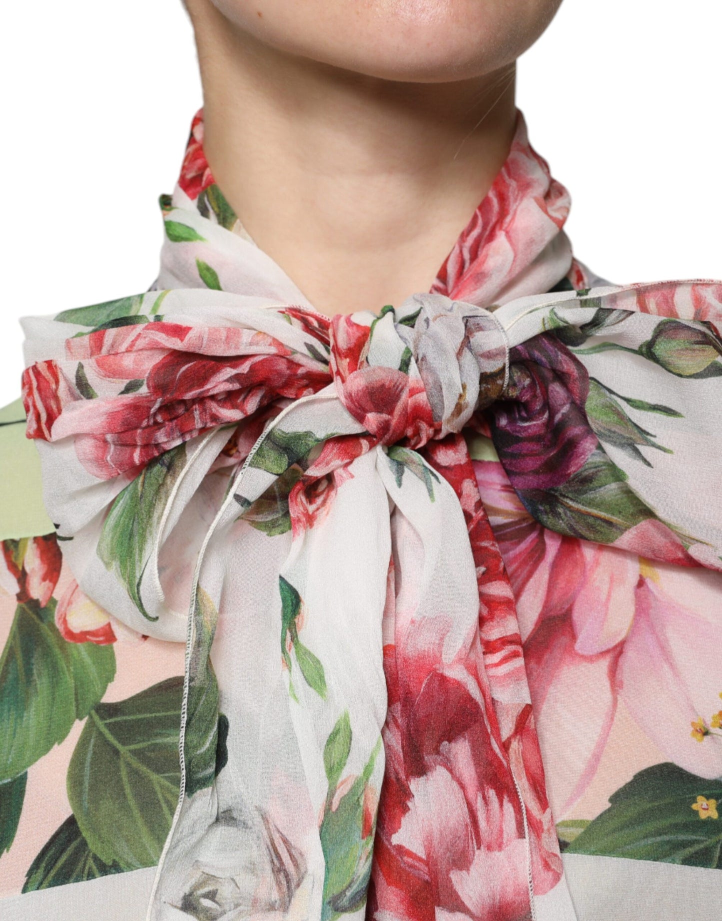 Multicolor Floral Patchwork Ascot Collar Top