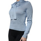 Blue Silk Knit Pullover Ascot Collar Top