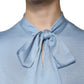 Blue Silk Knit Pullover Ascot Collar Top