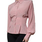 Pink Cotton Long Sleeves Collared Blouse Top