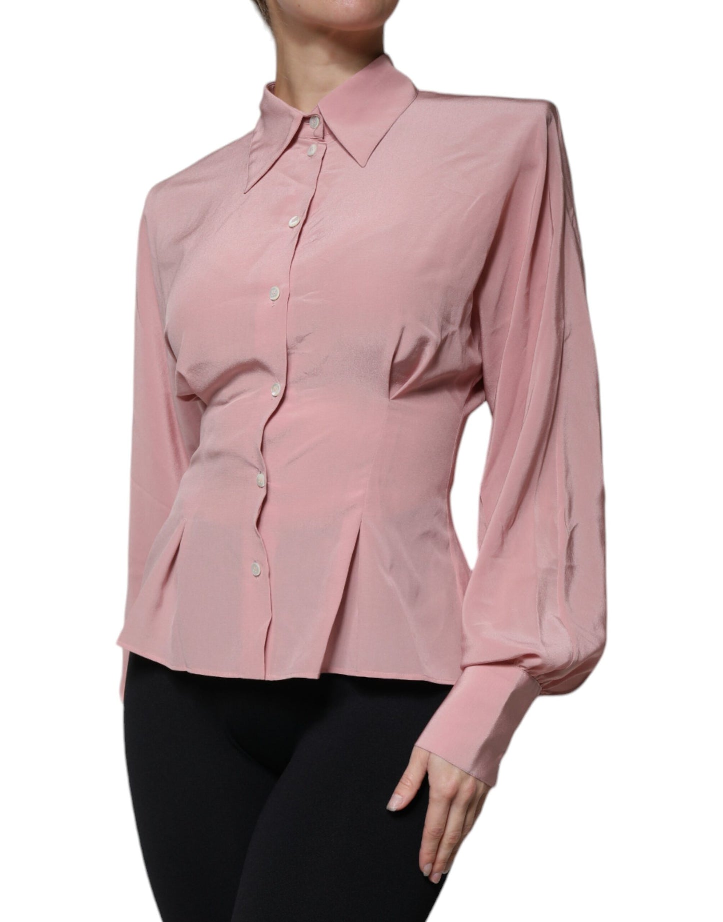 Pink Cotton Long Sleeves Collared Blouse Top