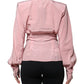 Pink Cotton Long Sleeves Collared Blouse Top