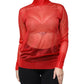 Red Mesh Turtleneck Long Sleeve Blouse Top