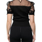 Black Floral Lace Short Sleeves Blouse Top