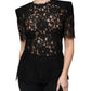 Black Floral Lace Short Sleeves Blouse Top