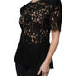 Black Floral Lace Short Sleeves Blouse Top