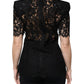 Black Floral Lace Short Sleeves Blouse Top