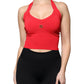 Red Viscose Sleeveless Halter Cropped Tank Top