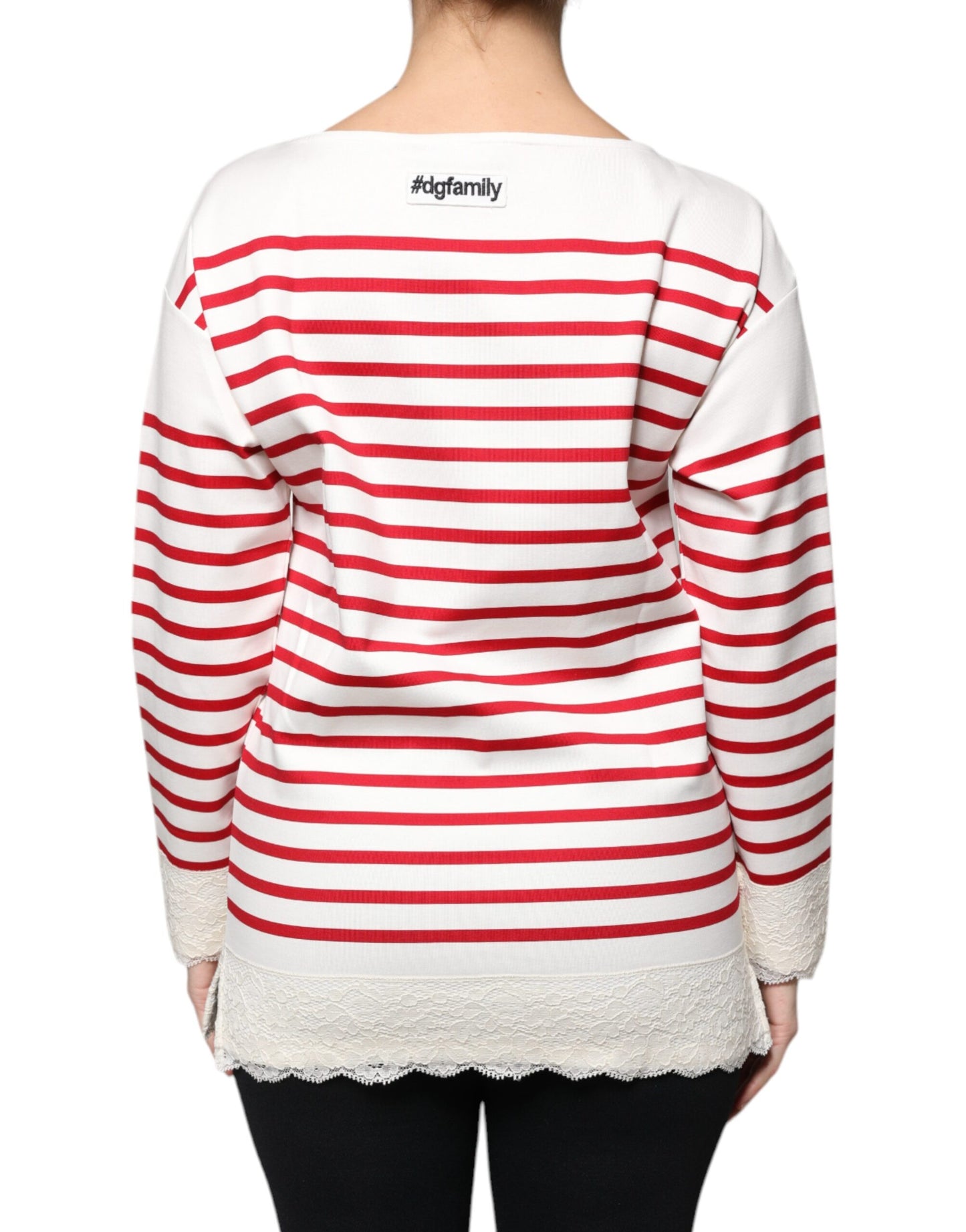 White Red Stripes Cotton Long Sleeves Top