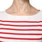 White Red Stripes Cotton Long Sleeves Top