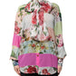 Multicolor Floral Patchwork Ascot Collar Top