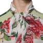 Multicolor Floral Patchwork Ascot Collar Top