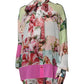 Multicolor Floral Patchwork Ascot Collar Top