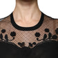 Black Floral Lace Short Sleeves Blouse Top