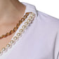 White Cotton Necklace Chain Short Sleeves T-shirt