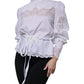 White Cotton Lace Trim Turtleneck Blouse Top