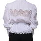 White Cotton Lace Trim Turtleneck Blouse Top