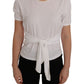 Elegant White Wrap Blouse with Crystal Accents