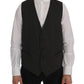 Elegant Striped Gray Wool Blend Waistcoat Vest