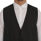 Elegant Striped Gray Wool Blend Waistcoat Vest