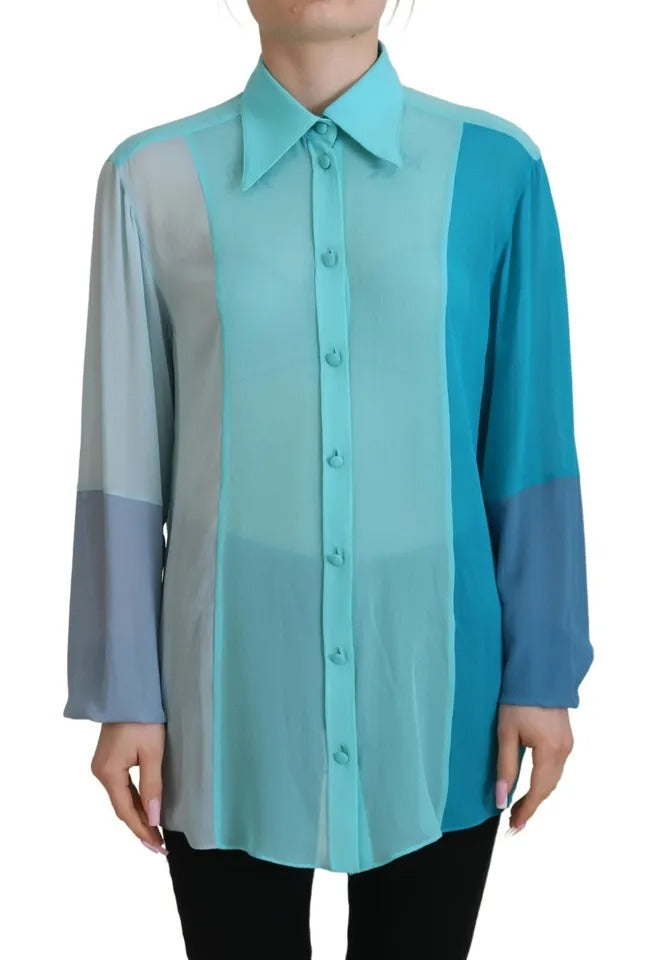 Blue Collar Long Sleeve Blouse Silk Top