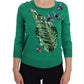 Embellished Green Silk Pullover Sweater