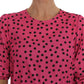 Chic Pink Polka Dotted Silk Blouse