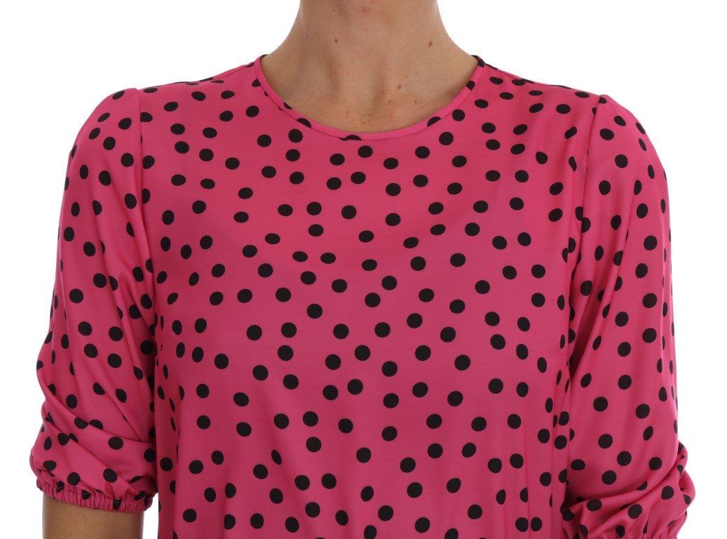 Chic Pink Polka Dotted Silk Blouse