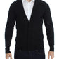 Elegant Black Merino Wool Cardigan