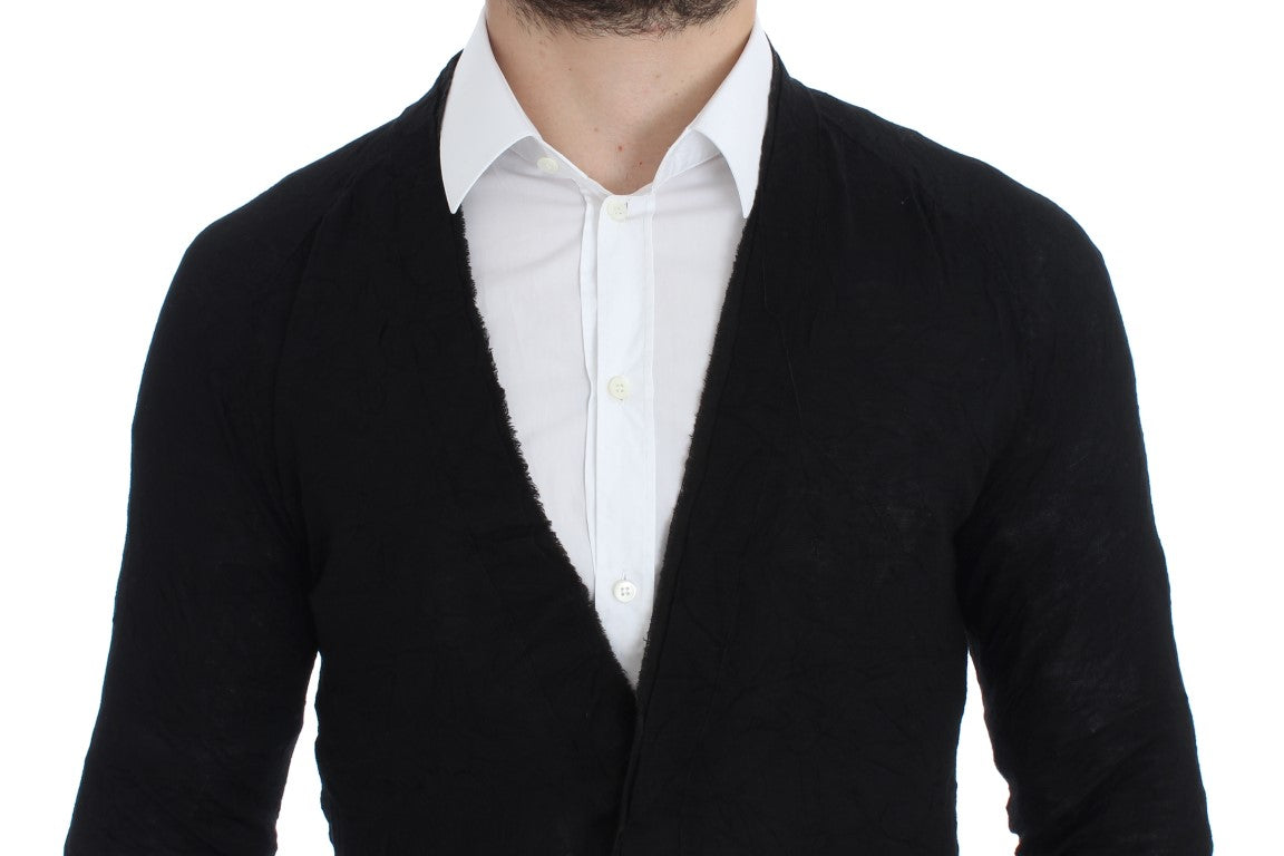 Elegant Black Merino Wool Cardigan