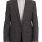 Sleek Gray Checkered Wool Blazer