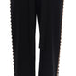 Elegant High-Waist Ankle Pants with Gold Detailing