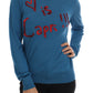 Blue Silk Sequined Capri Pullover Sweater