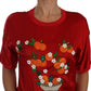 Red Silk Floral Embroidered Elegance Top