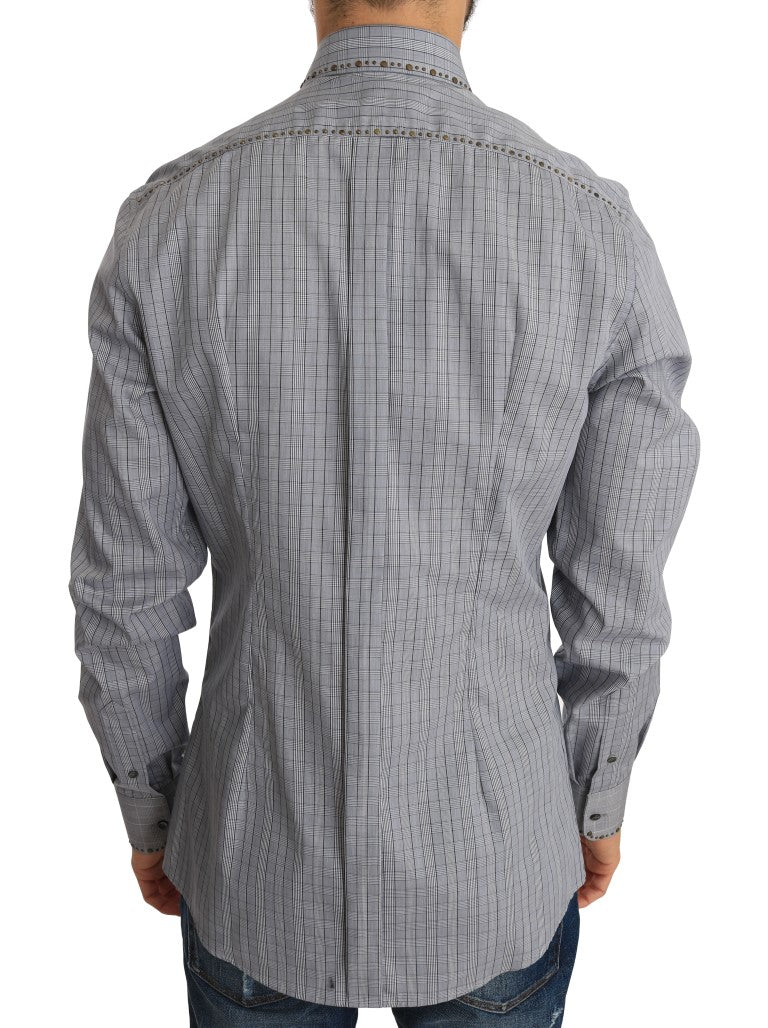 Elegant Gray Checkered Slim Fit Casual Shirt