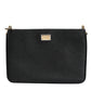 Black Grain Leather Logo Plaque Clutch Bag