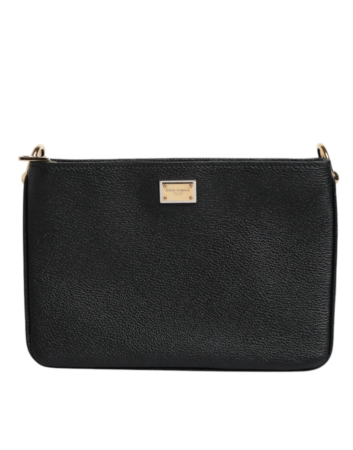 Black Grain Leather Logo Plaque Clutch Bag