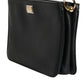 Black Grain Leather Logo Plaque Clutch Bag