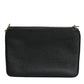 Black Grain Leather Logo Plaque Clutch Bag