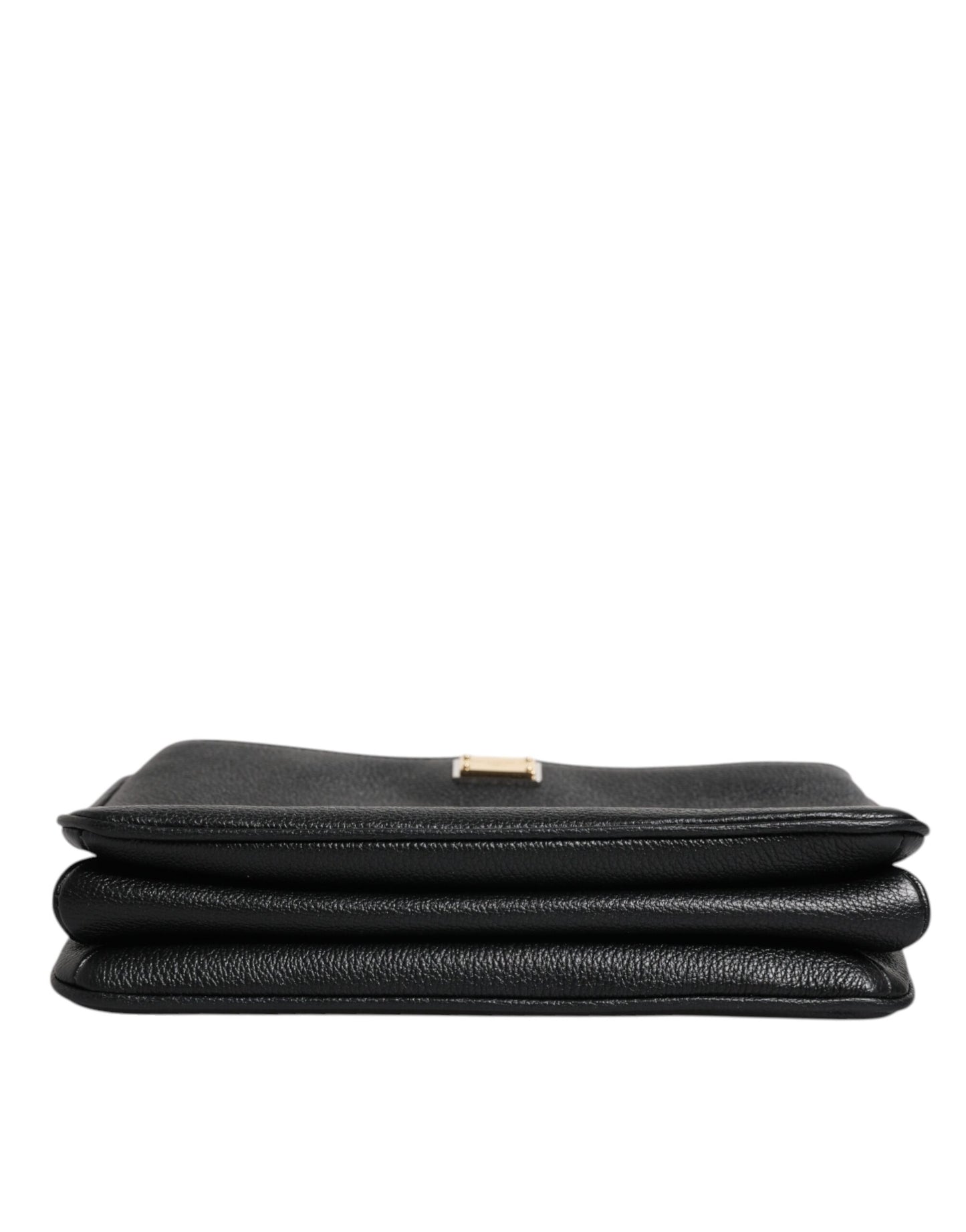 Black Grain Leather Logo Plaque Clutch Bag