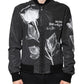 Black Floral Nylon Full Zip Bomber Jacket