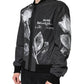 Black Floral Nylon Full Zip Bomber Jacket