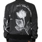 Black Floral Nylon Full Zip Bomber Jacket