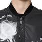 Black Floral Nylon Full Zip Bomber Jacket