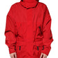 Red Nylon Hooded Men Full Zip Parka Jacket