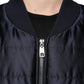 Dark Blue Quilted Full Zip Bomber Jacket