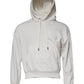 White Logo Hooded Pullover Men Sweatshirt Sweater