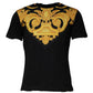 Black Medusa Print Cotton Crew Neck T-shirt