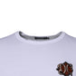 White DG Embroidery Cotton Crew Neck T-shirt